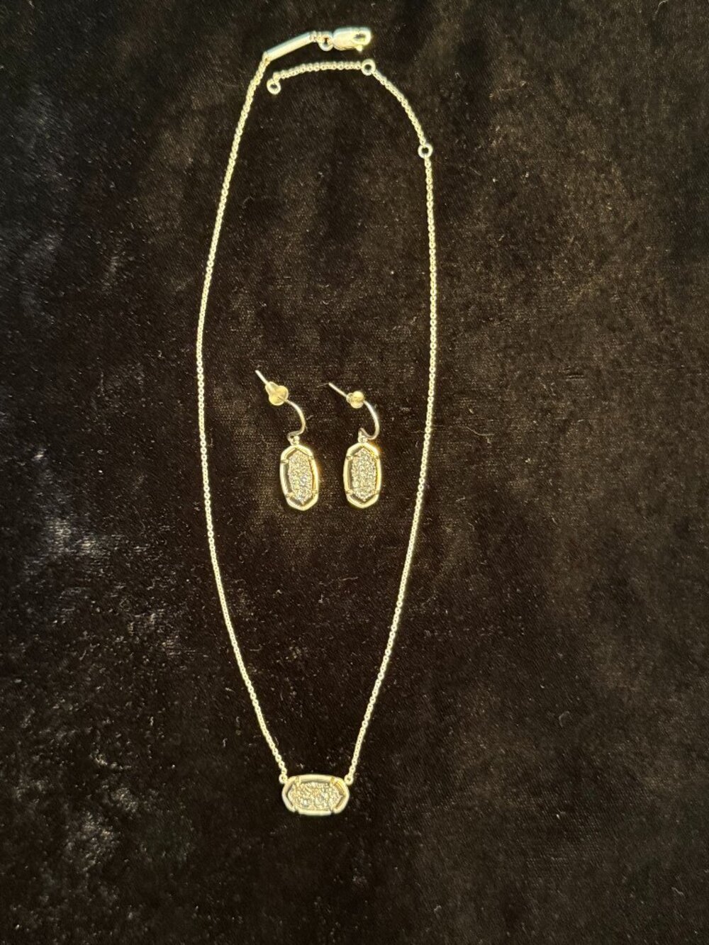 ✨ NWOT Kendra Scott Platinum Drusy Necklace & Earrings Matching SET ✨